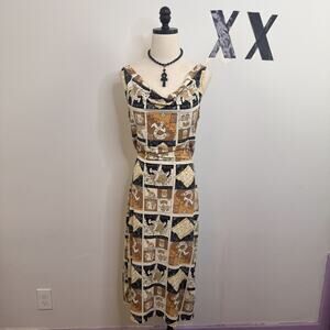 Vintage 90s Comics Print Cowl Neck Slinky Sheath Dress Midi Indie X Girl M